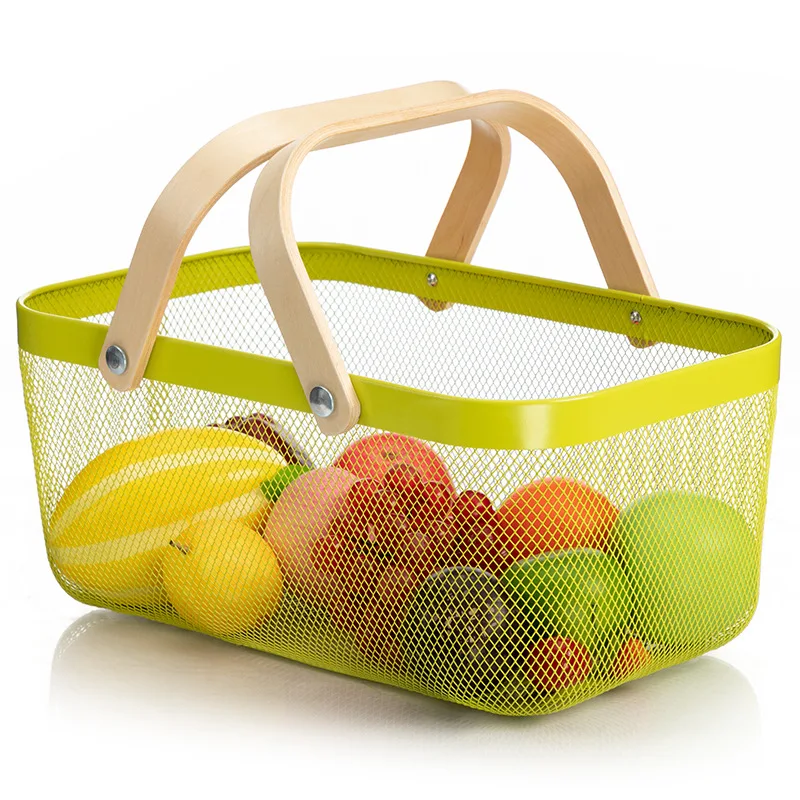 Portable Picnic Food Fruit Vegetables Sundries Metal Mesh Storage Basket supplier