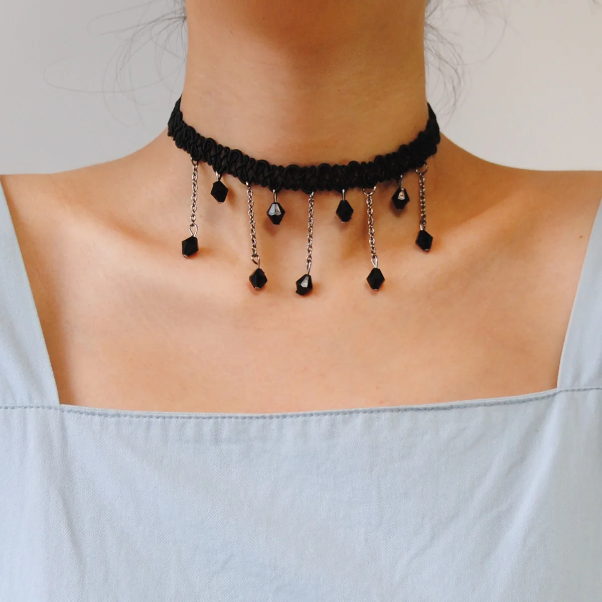 Handmade Black Beaded Gothic Emo Lace Choker Necklace By The Colourful Aura