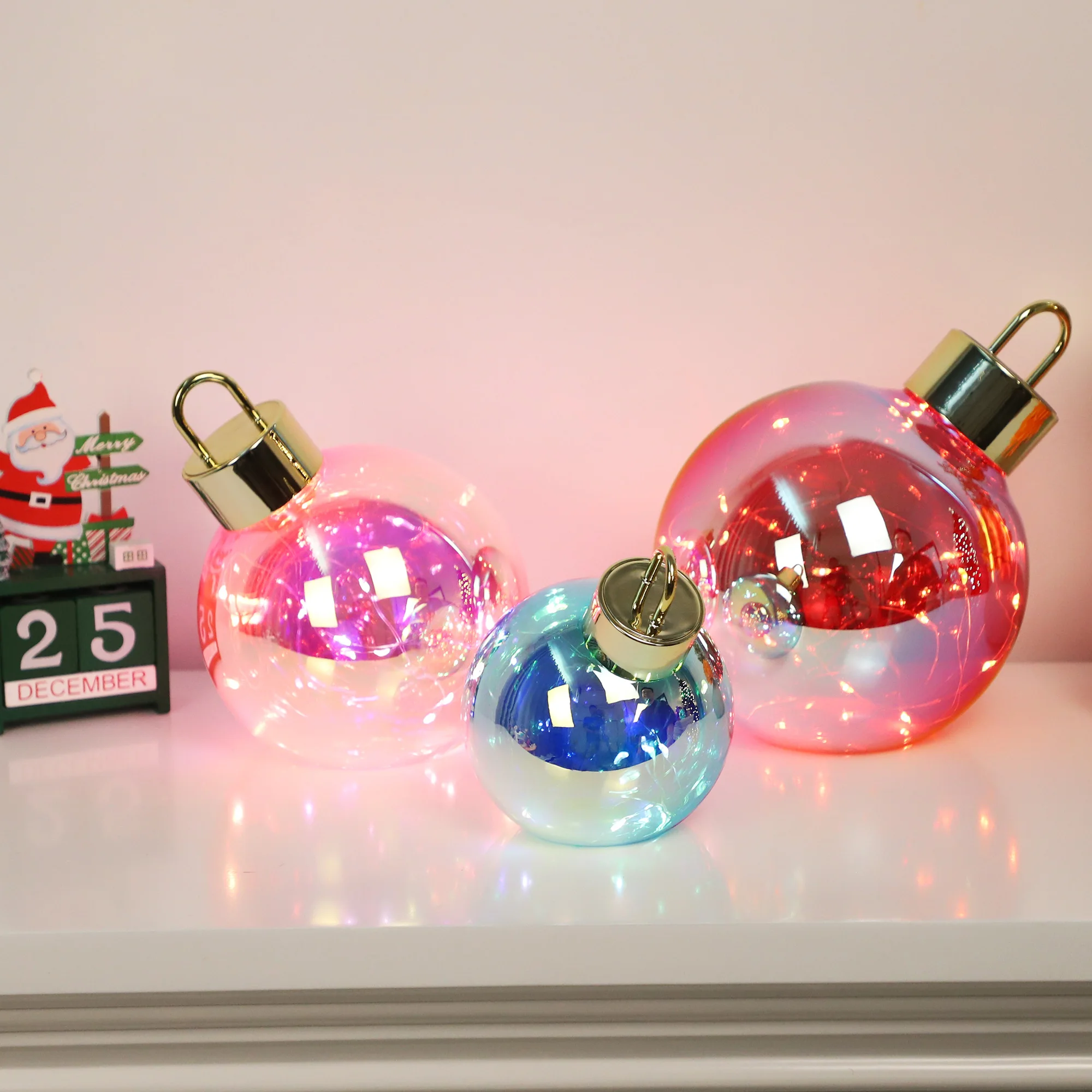 Luxury 20cm 25cm 30cm electroplating super quality red led christmas light up glass ball lights