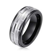 In Stock Fashion Jewelry Men Tungsten Wedding Ring Tungsten Black Silver Ring Tungsten Men Ring 8mm