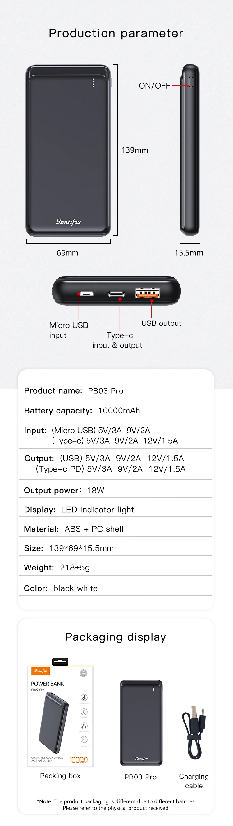 Innisfox Factory 2020 PD 18W Quick Fast Charger Power Bank External Type C to Type C Portable Battery Charger For IPAD QC3.0 PB03 Pro.jpg