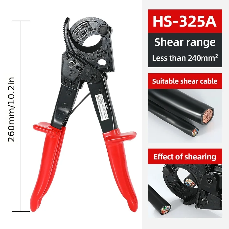 HS-325A Ratchet Cable Shears Insulated Copper Aluminum Bolt Cable Cutter Heavy Duty