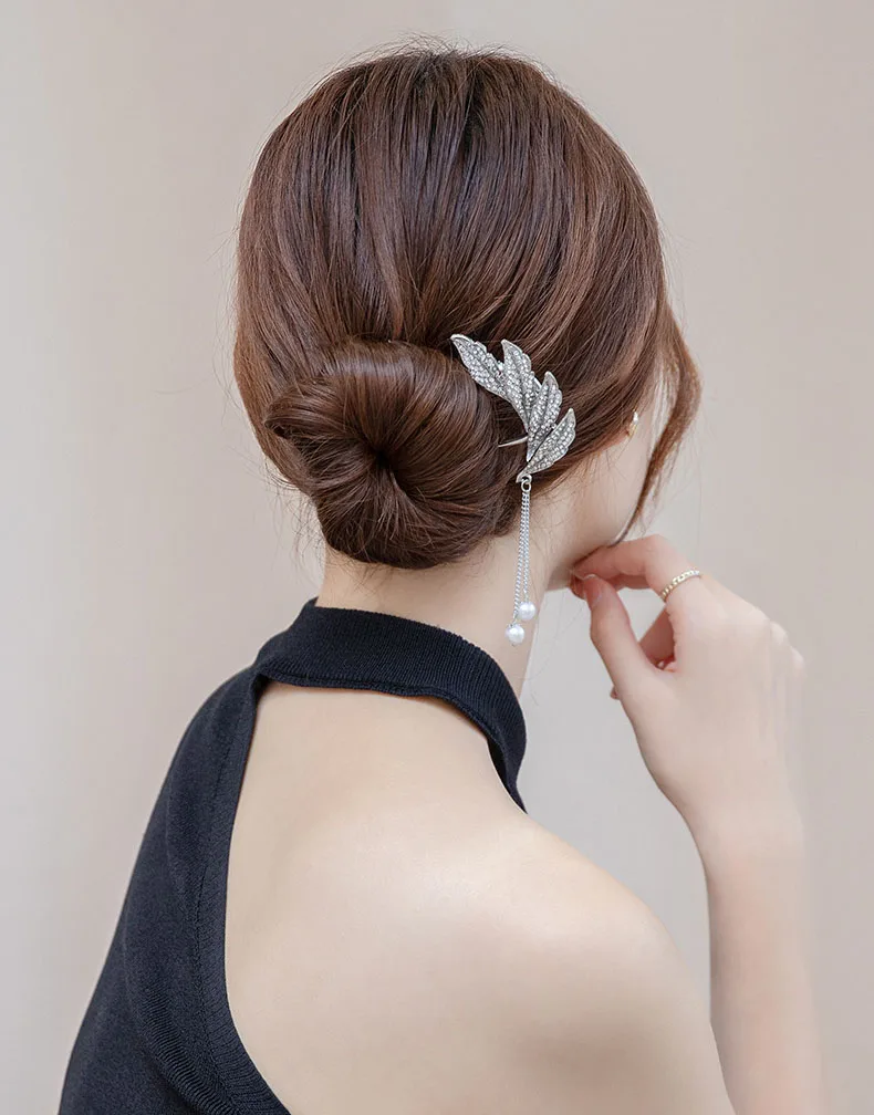 Feather Tassel U-shaped Pearl Hairpin Back Head Ball Head 