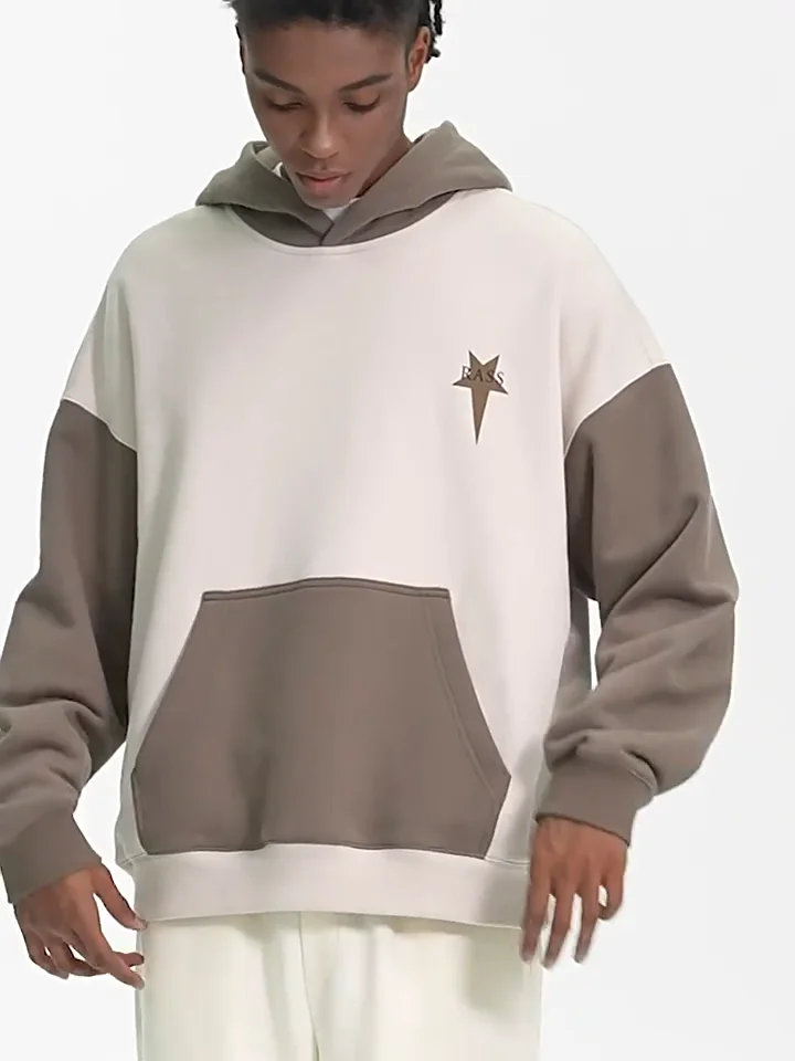 Hoodies Manufacturer Custom Heavyweight Oversize Vintage Printing Hoodie  High Street Contrast Color Splicing Hoodies Men