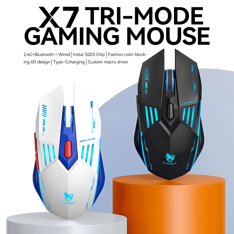 T-WOLF X7 Gaming Mouse - Lightweight, Rechargeable, and Programmable