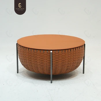 Luxury Coffee Tables Antique Style Modern Coffee Table Round Genuine Sadder Leather  Coffee Table Round