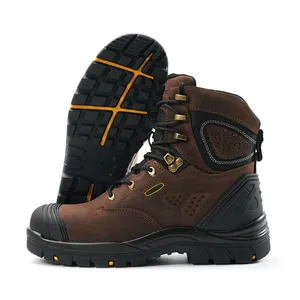 JIANKUN  Fashion High Cut Dark Brown Safety Shoes Non Slip Steel Toe Safety Work Shoes for Men