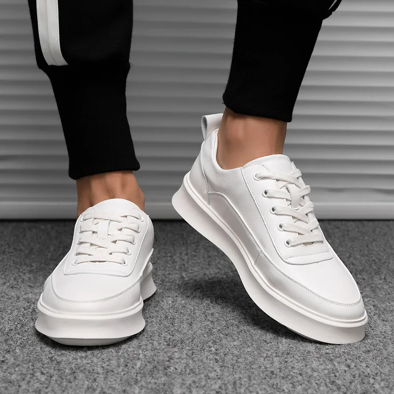 Plain White Leather Shoes Stylish Durable Trainers