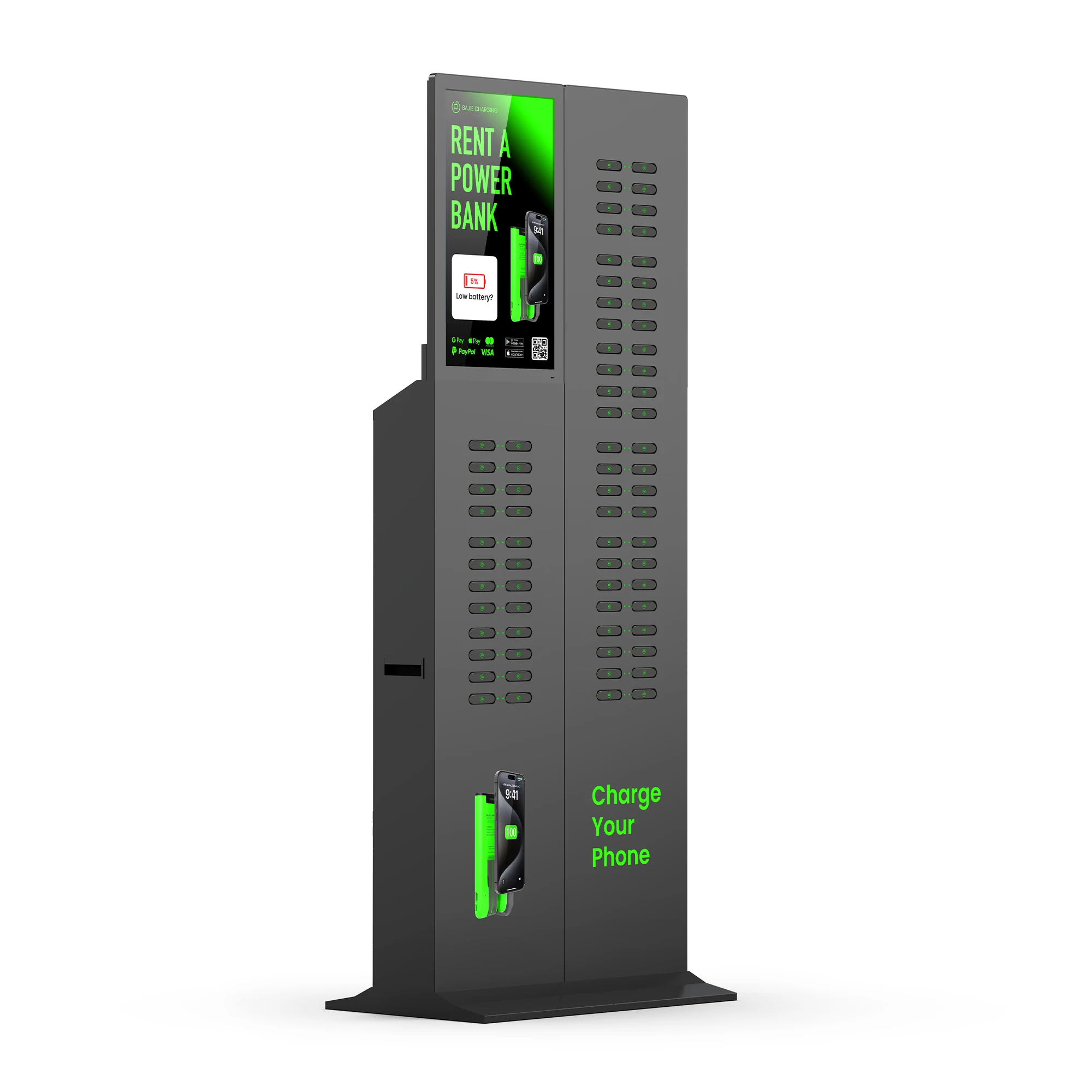 72 Slots Fast Charging Self-Service Term Machine Sharing Rental Station 23.8" Screen Rent Mobile Phone Shared Powerbank Kiosk