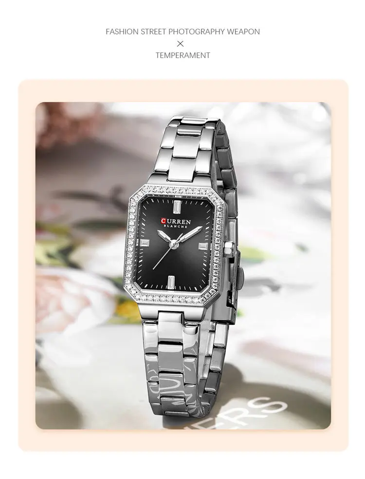 Curren 9102 Elegant Made in Prc Lady Quartz Watch Vive Stainless Steel Band Waterproofing Diamond Bling Business Reloj Watch