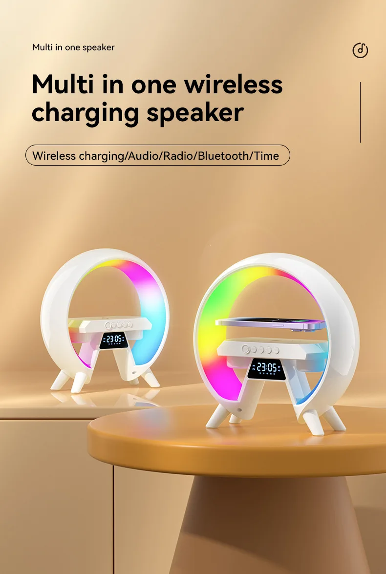 New Colorful Dazzling With Clock Lamp Bedside Speaker Multi-function Bluetooth Audio Wireless Charger Nightlight