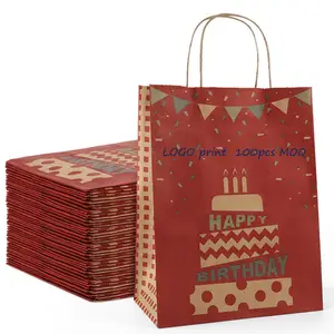 100% Recyclable Red Paper Gift Bag with Handles Kids Birthday Party Supplies for Sushi and Jelly