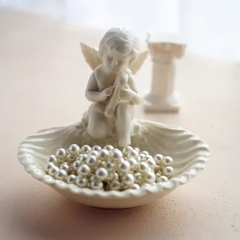 Petite Boîte à Bijoux Vintage En Céramique Décorée D'un Ange - Occasion En Très Bon état, Sans Marque