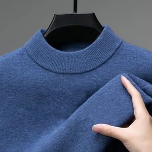 Men's Half-turtleneck Woolen Sweater Autumn and Winter New Solid Color Warm Loose Knitted Thickened Sweater Men's Base Layer