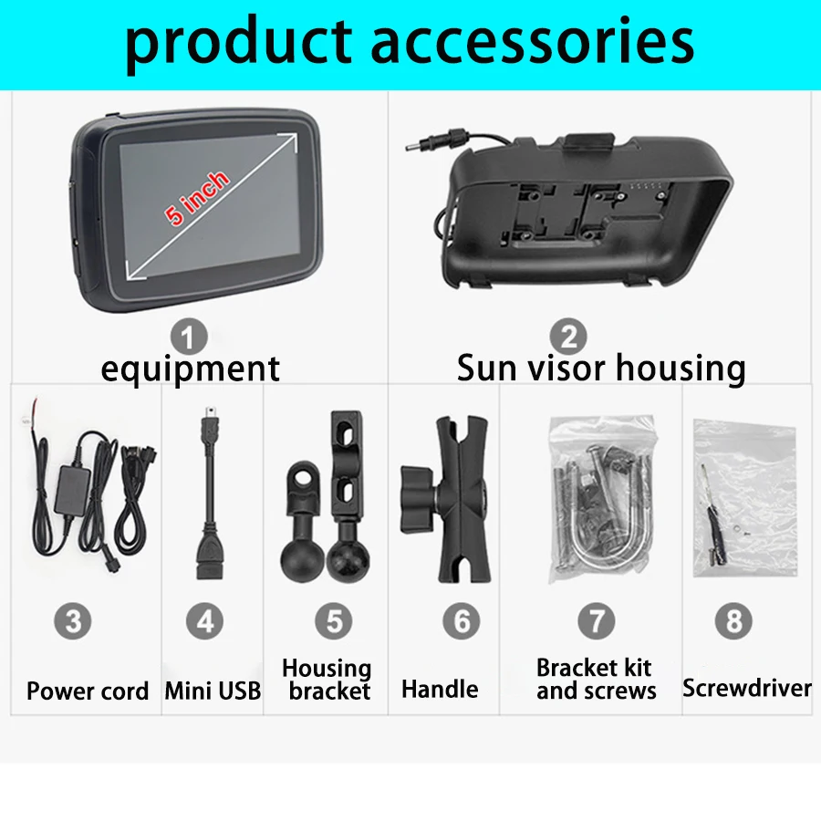 5Inch Touch Screen Portable Motorcycle LCD Display IPX7 Waterproof Monitor for Wireless Apple Carplay Moto  Android Auto GPS