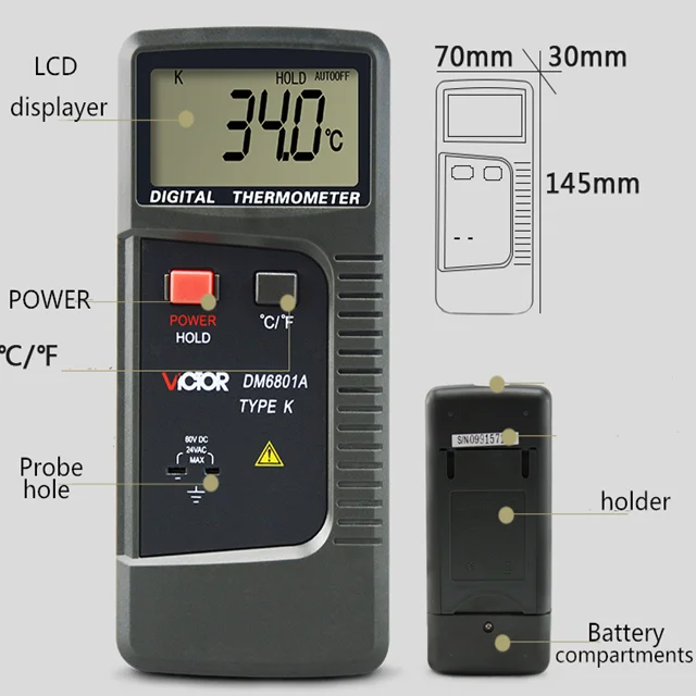 Digital 1 K-Type Thermocouple Thermometer DM6801