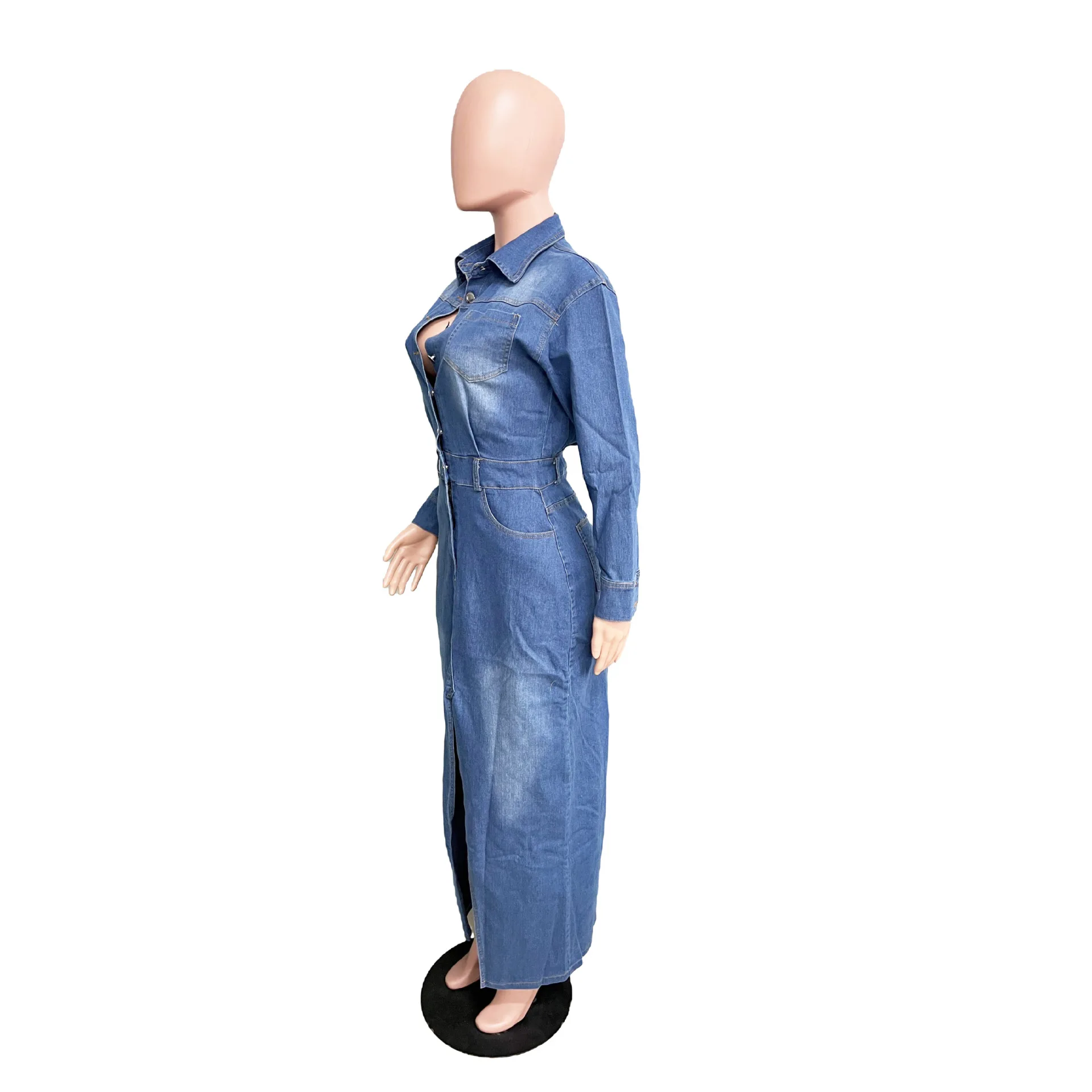 coloured denim dress Women's Piece Dyed Denim Dress with Frayed Hem  Wash Lab  washlabshop
