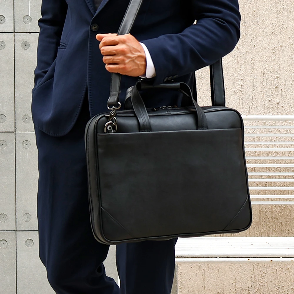 OEM ODM Style Custom Color Men Black Thin Slim Crossbody Cowhide Genuine Full Grain Leather Laptop Briefcase Bags