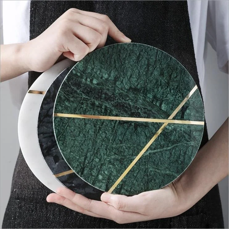 Оптовая продажа новый дизайн круглая мраморная разделочная доска с золотистой медной линией для домашнего