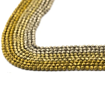 Factory Price Natural High Quality 4mm Size Matte Gold Faceted Design Hematite Stone Beads for Jewelry Making