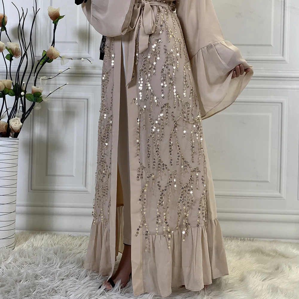 Kimono Femme Cardigan ouvert sur le devant Robe Maxi Abaya Sequin