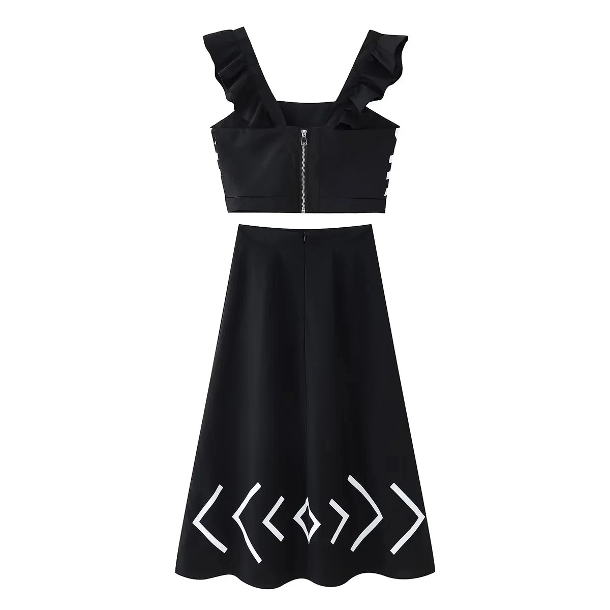 TWOTWINSTYLE Vintage Two Piece Set Short Tops High Waist a Line Long Skirts Sets for Women