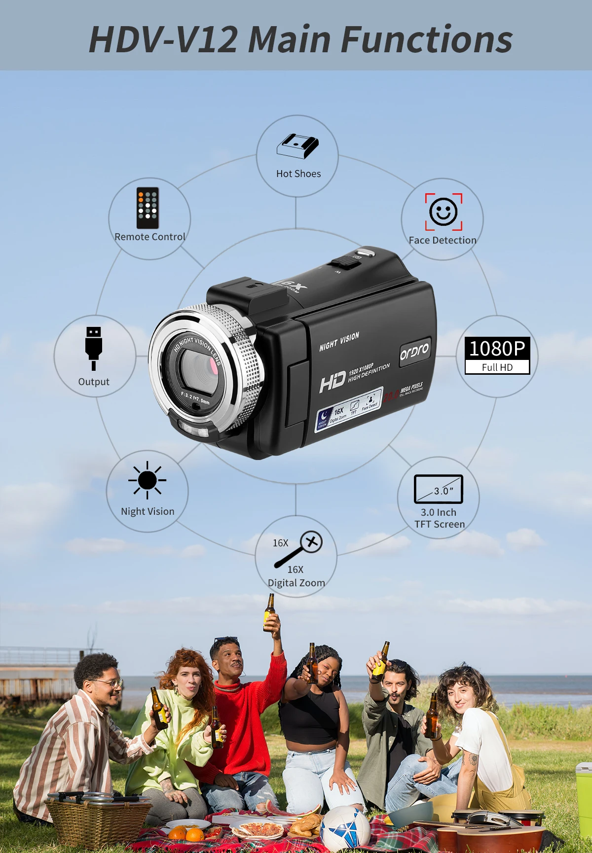 ORDRO Infrared Night Vision Camera IR Digital Zoom Video Recording Cheap Professional Portable Handheld Camera for Youtube Vlog