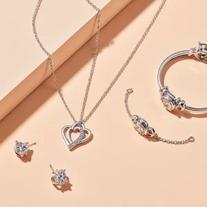New Design 925 Sterling Silver Heart Pendant Necklace Stud Earrings Bracelet Bangle Jewelry Set for Women Custom Jewelry