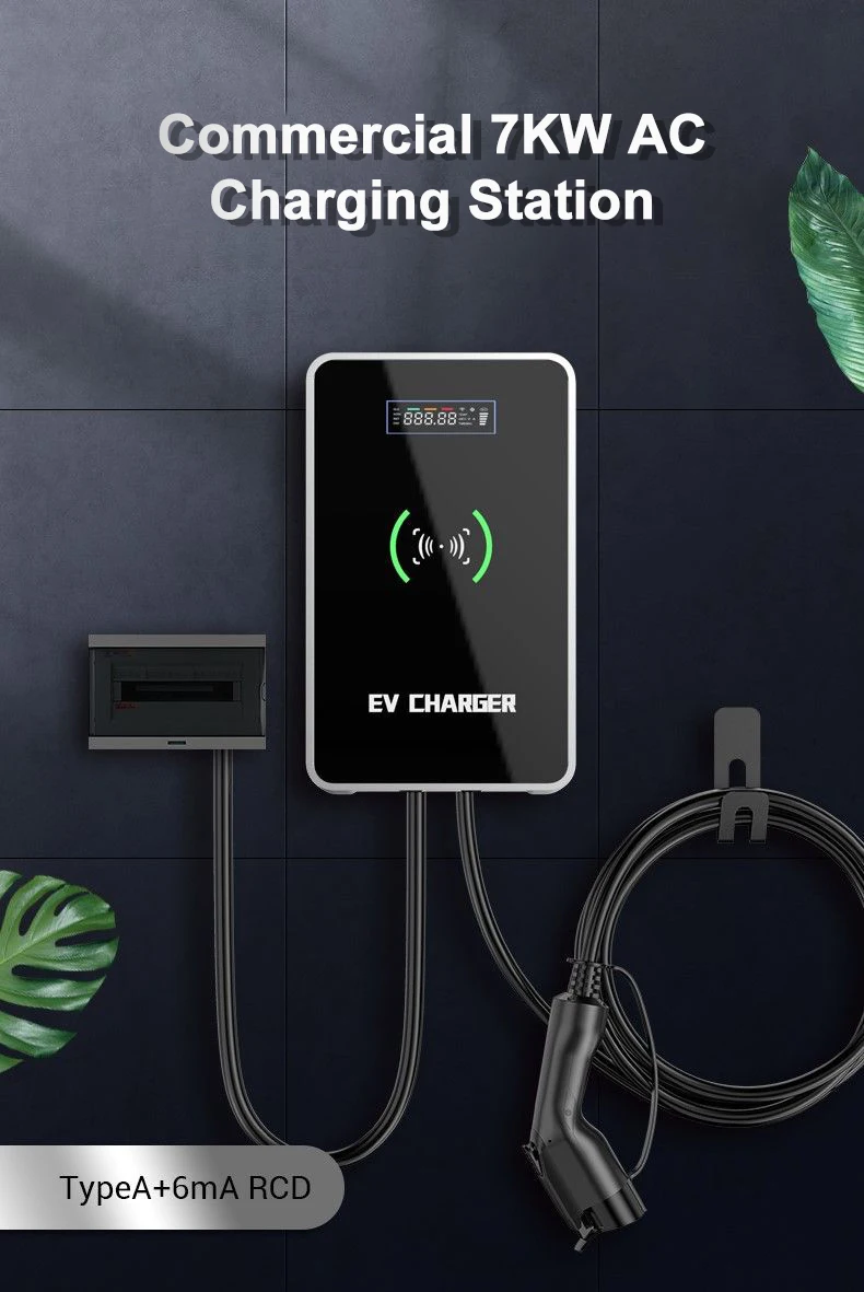 Komercyjna jednofazowa stacja ładująca AC 7KW 32a Wallbox Ev Charger Typ 2 Ładowarka samochodowa Szybkie ładowanie 0