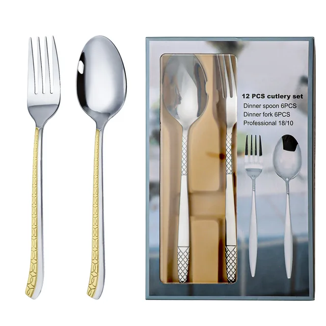 Middle east design Sandblast handle with gold plated Stainless Steel cutlery 12 pieces spoon fork set
