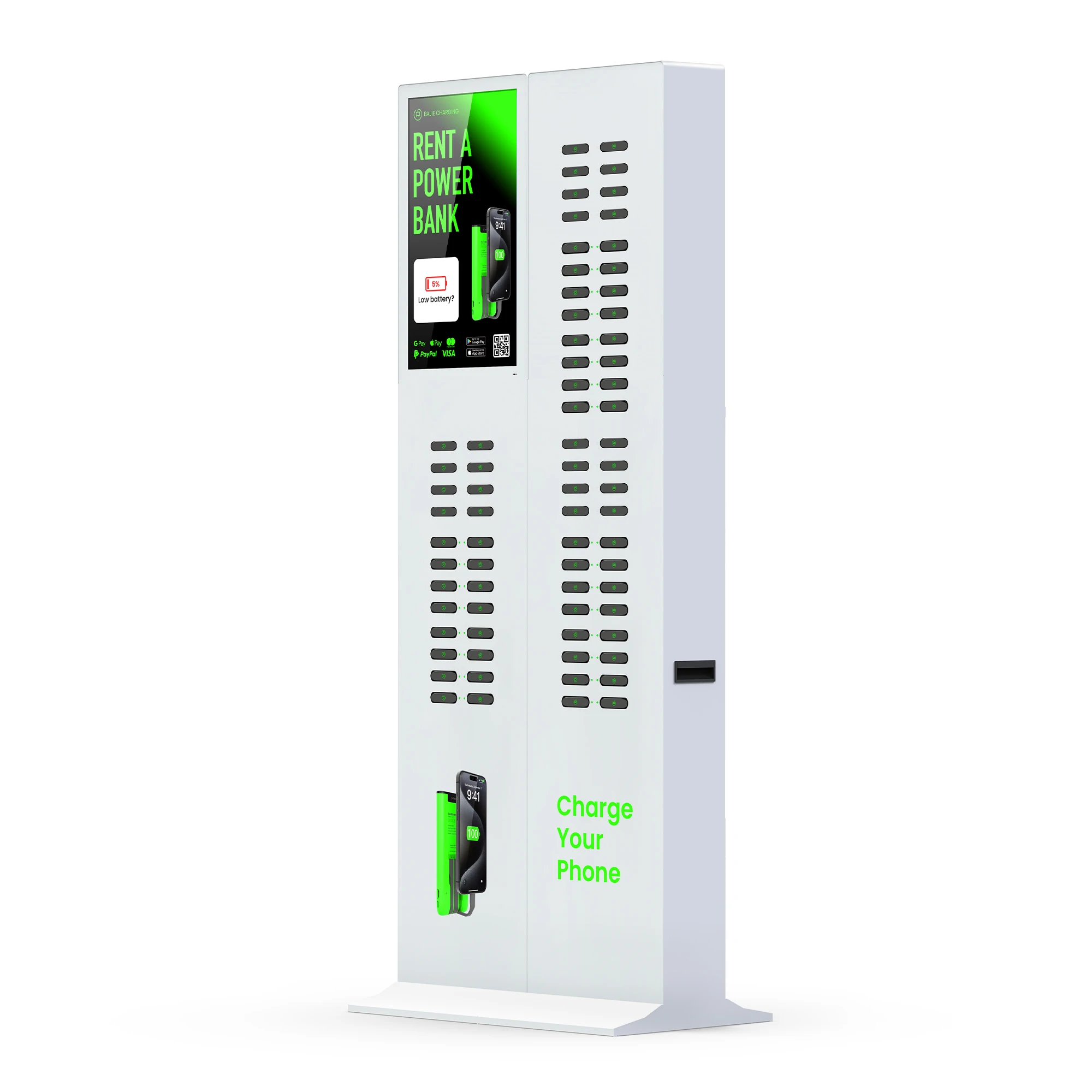 72 Slots Fast Charging Self-Service Term Machine Sharing Rental Station 23.8" Screen Rent Mobile Phone Shared Powerbank Kiosk