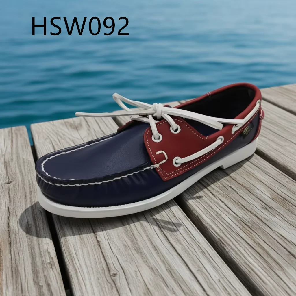 LXG,Singapore Market Popular Mask-style Blue&red Peas Shoes Docksides Classic Pull-on Style Handmade Boat Shoes for Sale HSW092