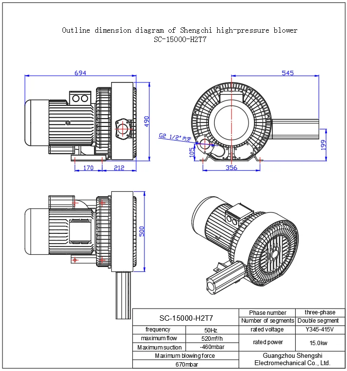 Industrial High Pressure Blower, 15kw, 380v, Electric Blower - detail 18