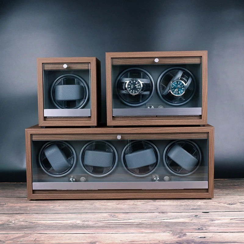 Custom Walnut Luxury Black Wood Automatic Watch Winder 4 Watches Box