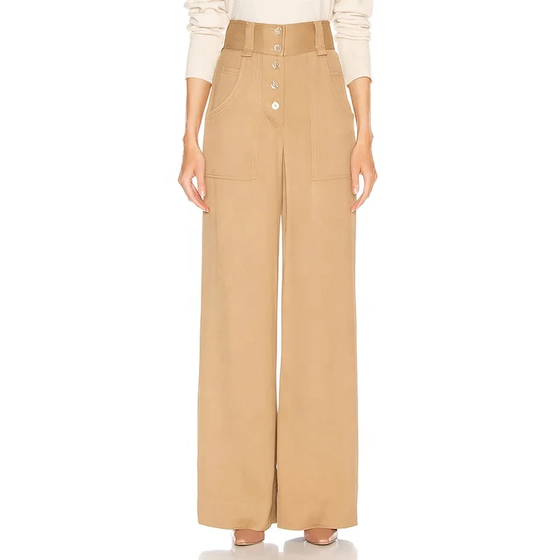 Women Wide Leg Trousers Khaki Made In 