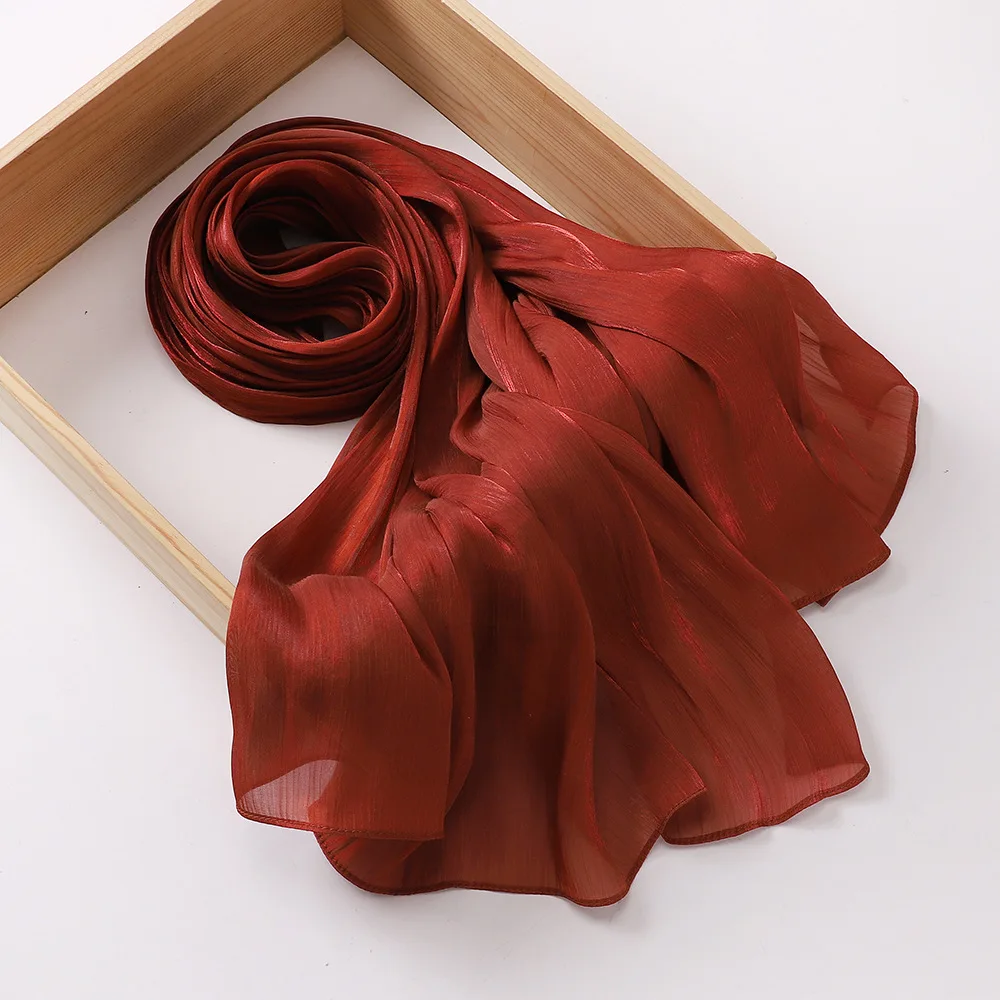 OEM New Solid Color Silk Satin Islamic Long Scarf Shawl Hijab