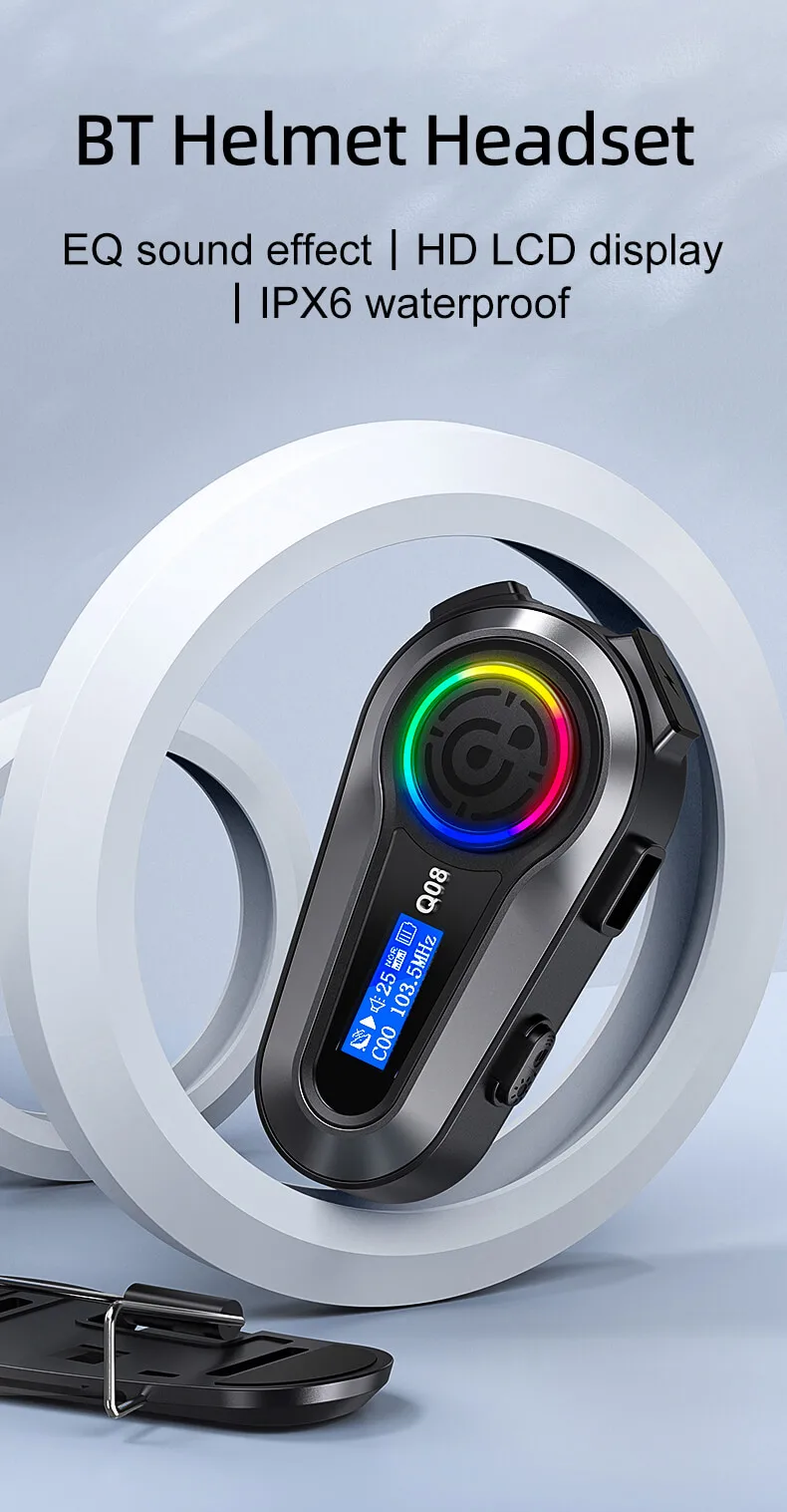 Q08 Noise Cancelling Stereo Helmet Wireless Headphones Riders Communication Earphones for Bike Ski Motorcycle Helmet