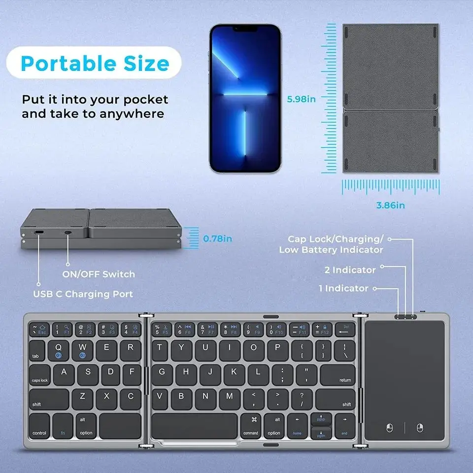 B089T Foldable Keyboard Wireless Bluetooth Optical Universal Mini Foldable Wireless Keyboard for Tablet Mouse Touchpad for PC