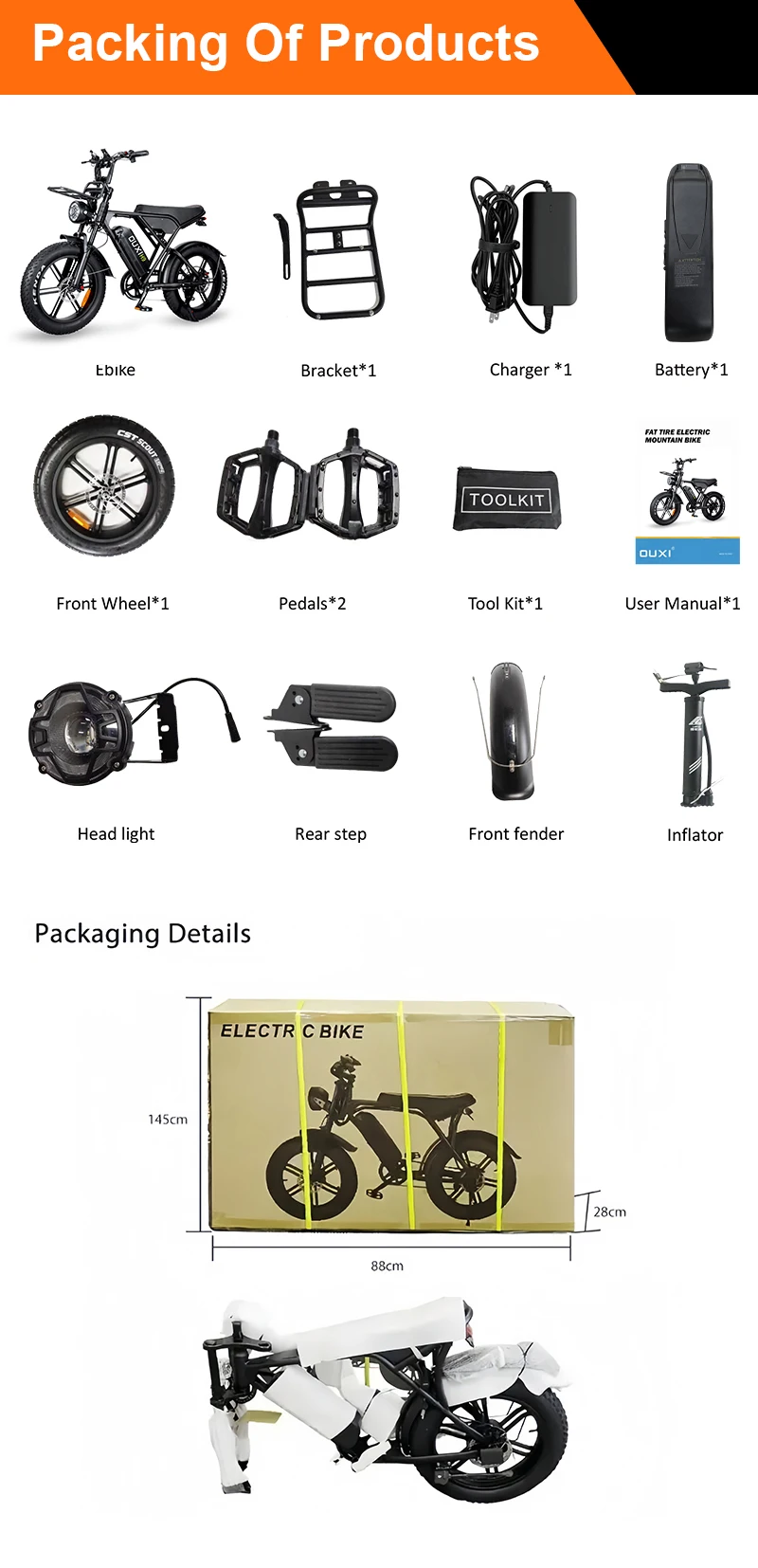OUXI H9 Electric Hybrid Bike Fat Tire E-Bike With 250w/1000w Fatbike Hydraulic Brake EU Warehouse for City Riding
