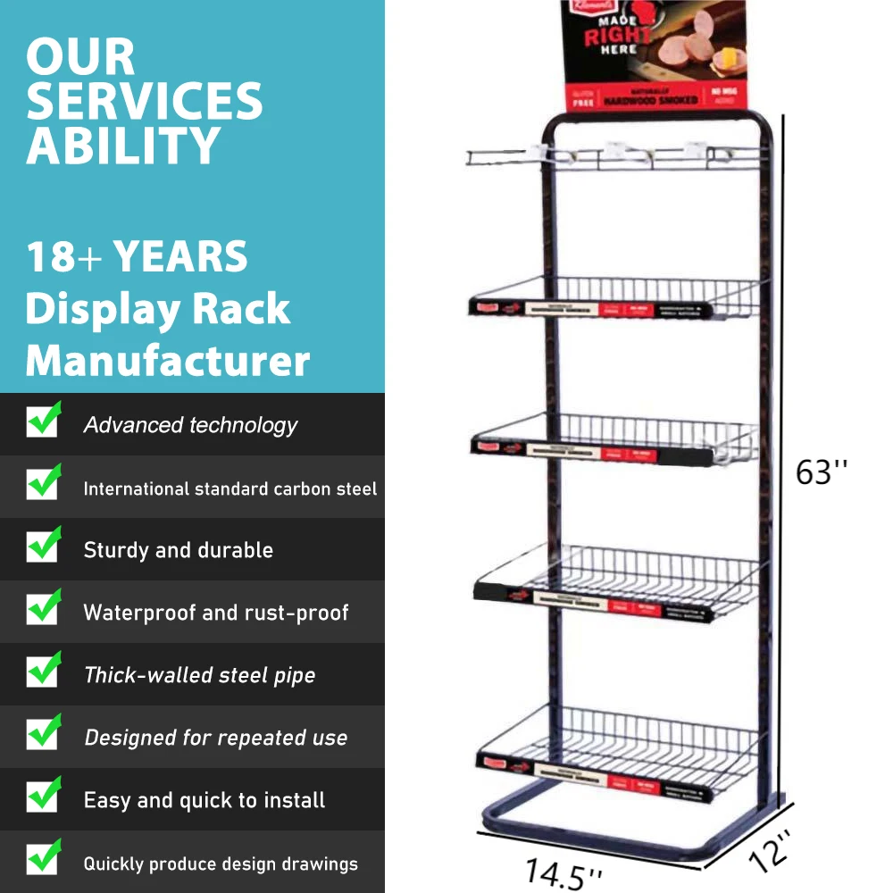 Supermarket 5-Tier Freestanding Metal Snack Holder Shelves Display Stand Sausage Storage Rack