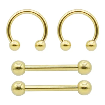 Wholesale Basic Style Horseshoe and Nipple Barbell Pack Body Piercing 316 Stainless Steel Gold Plated Women's Hiphop Balls