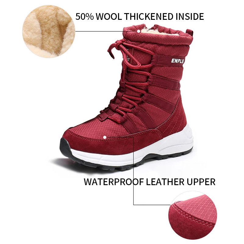 New Winter Unisex Boots Waterproof Thickening 50 Wool Red Cotton Boots