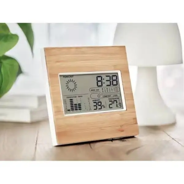 Multifunctional Smile Digital Bamboo Alarm Clock with LCD Display Promotional Gifts Mini Desk Bamboo Desk Clock