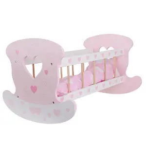 EDULAND Model Toy Kindergartenpretend Play Wooden Shake Bed Simulation Doll Bed for Girls Mini Home Furniture