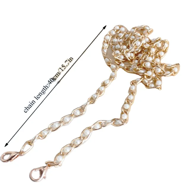 Women's Handbag Strap DIY Replacement Metal Chain Crossbody Shoulder Chain with Pearl Beads Decoration