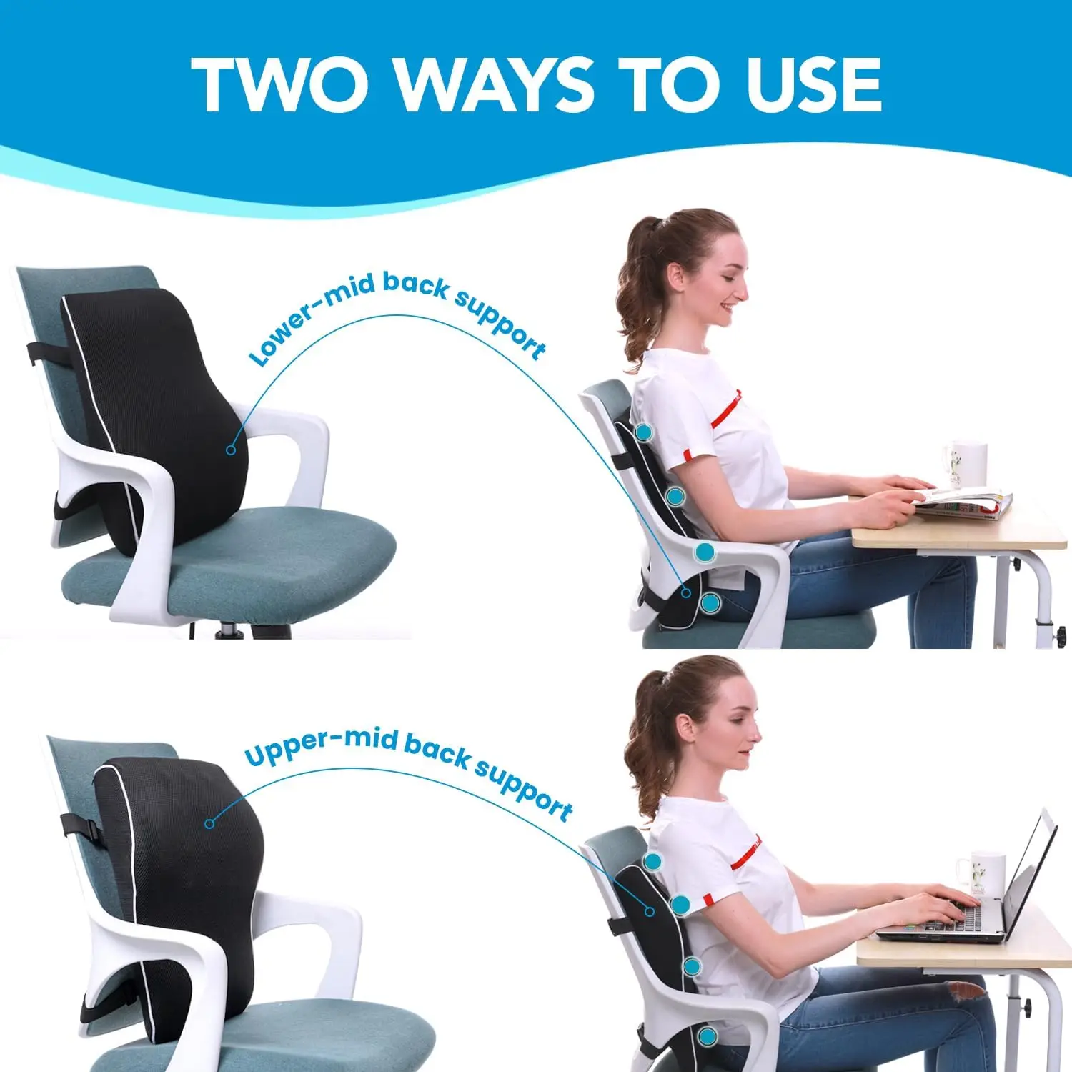 Office Chair Lumbar Support Cushion Relieve Back Pain Improve Posture Memory Foam Seat Back Seat Cushions & Pillow for Chair