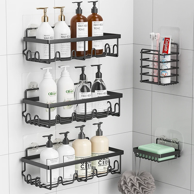 High Quality Stock Easy to Install Waterproof Shower Room No Nailing Removable Wall Mounting Bathroom Shelf