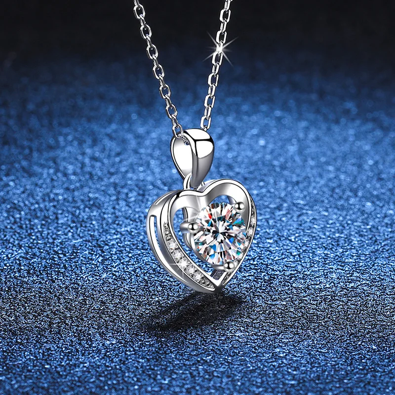 Heart Necklace Moissanite Pendant Sterling Silver 925