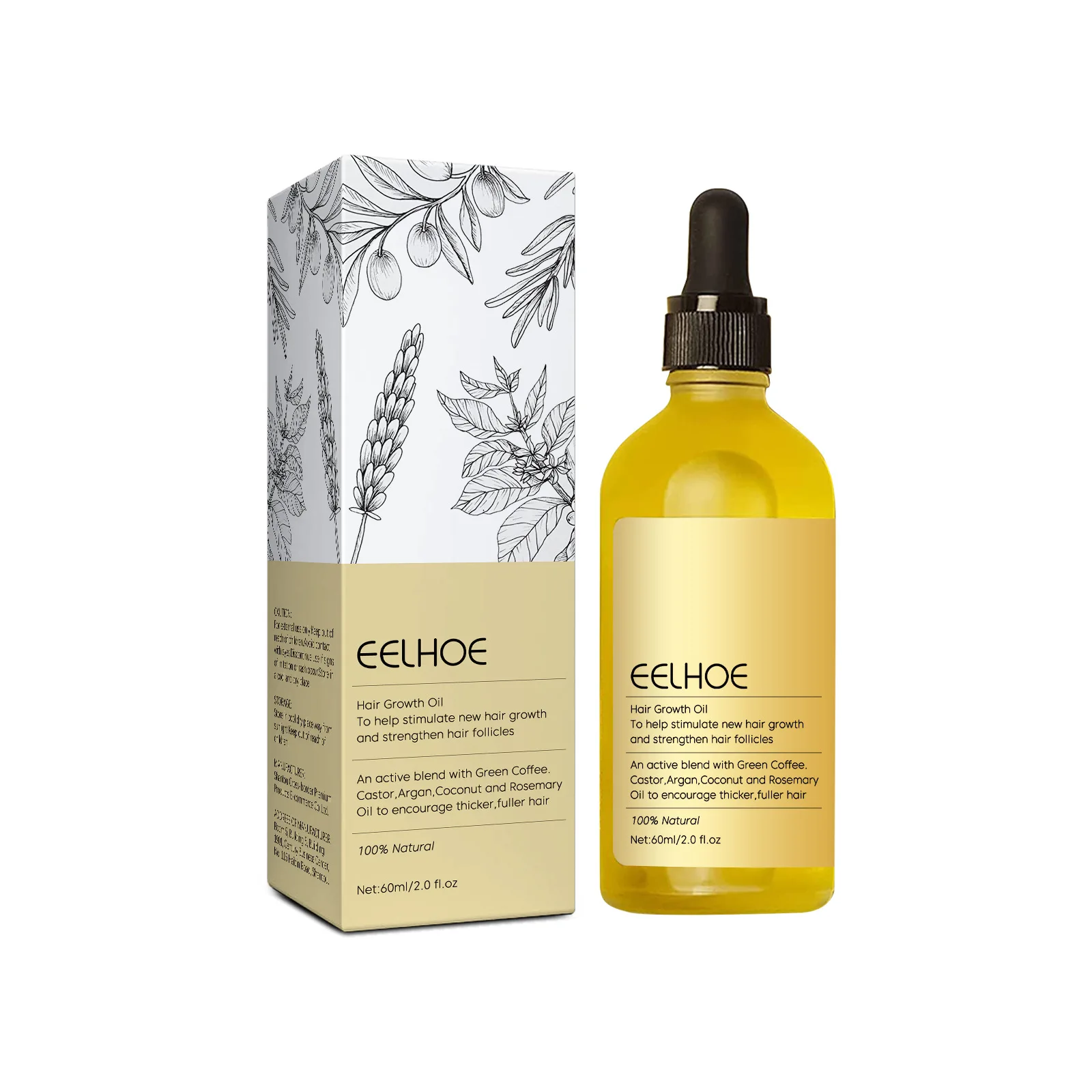 EELHOE 60ml Vegan Hair Growth Oil - Organic Essential Oil for