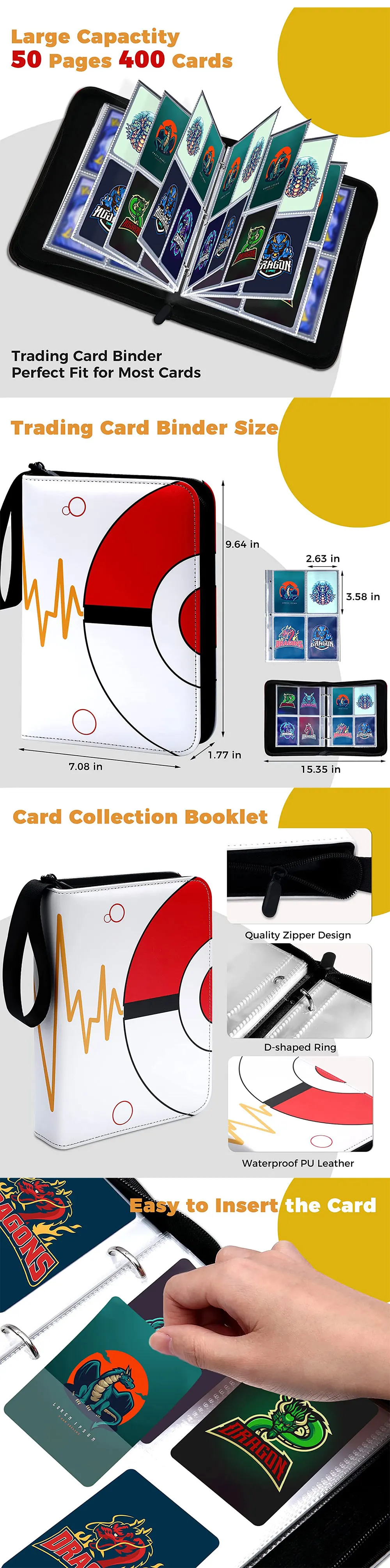 Trading Card Binder For Pokemon Cards Carrying Case With 50 Premium 4